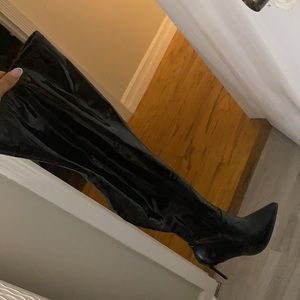 Steve Madden over the knee shiny leather heeled boots
